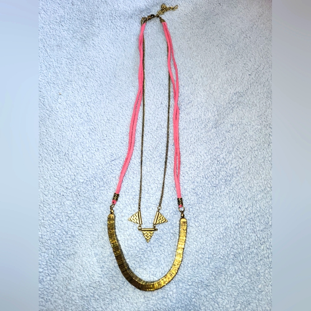 (18")🆕️🌷Boho Double Layer Suede w Antique Gold Necklace🌷